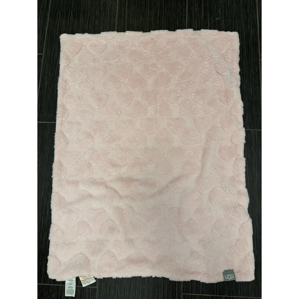 UGG Baby Pink Hearts Blanket 28"x38" Soft Plush Fuzzy Stroller